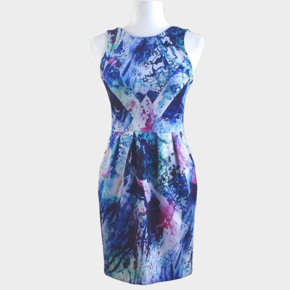 AMANDA UPRICHARD Reeves Dress Heritage Wash Abstract Watercolor Sheath XS - Picture 2 of 9